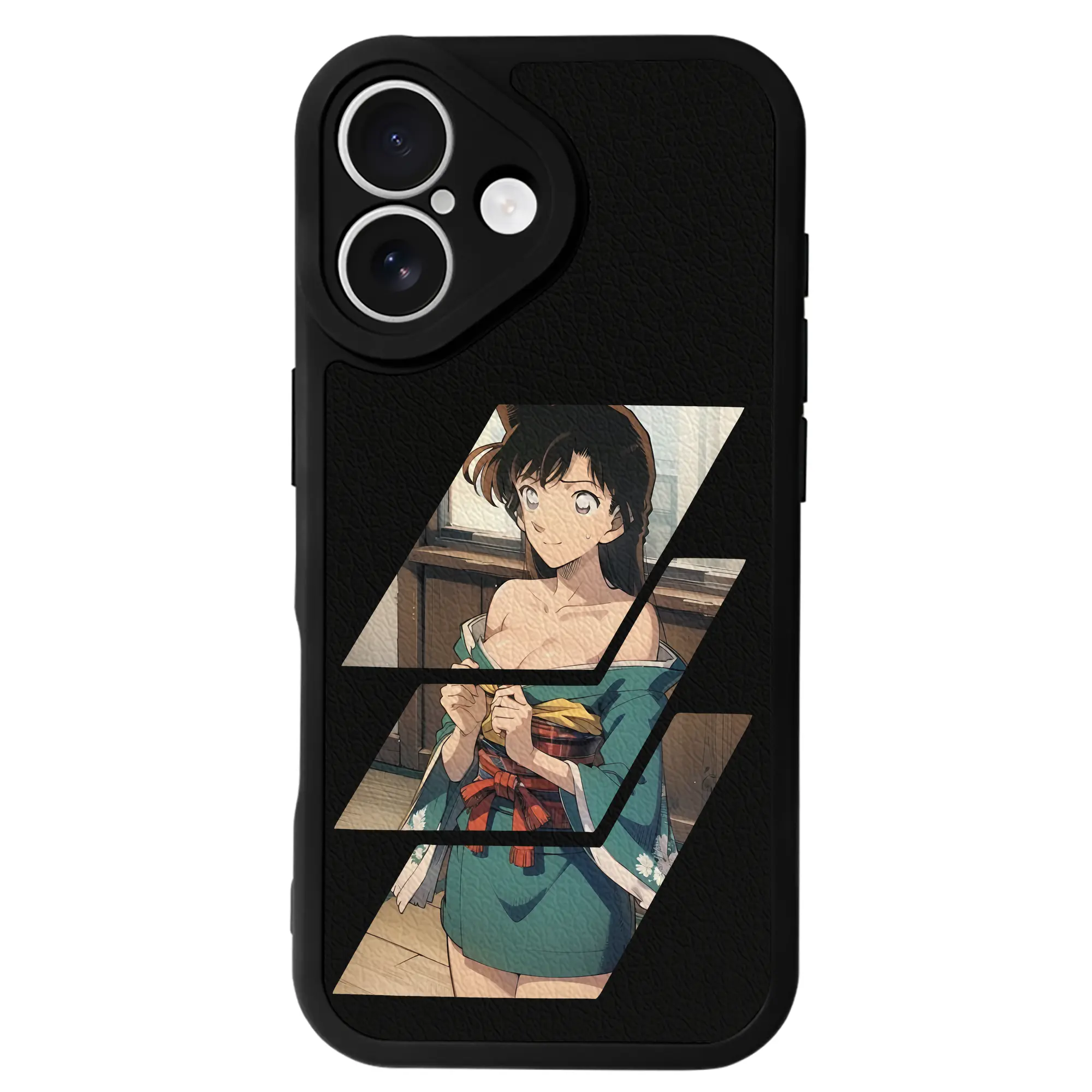 名探偵コナン グッズ 毛利 蘭 - IPhone 16シリーズ対応 ・ シリコンスマホケース ・ レザー調 ・ 高精度フィット ・ 耐衝撃 ・ ワイヤレス充電対応 ・ 精密カット